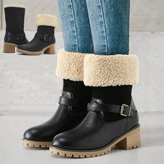 Botas Occidentales con Tacón Robusto y Hebilla para Mujer - Calidez Invernal