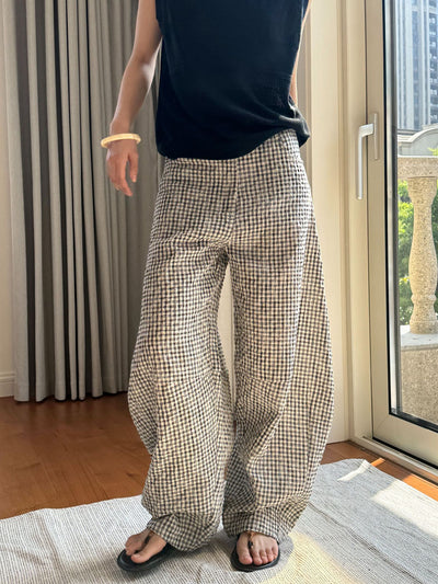 Pantalones de Lino Ancho Cuadros Mujer - Cómodos y Transpirables - Image 26