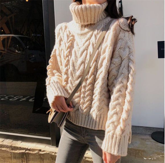Suéter Cuello Alto Tejido Suelto Estilo Relajado con Textura Gruesa