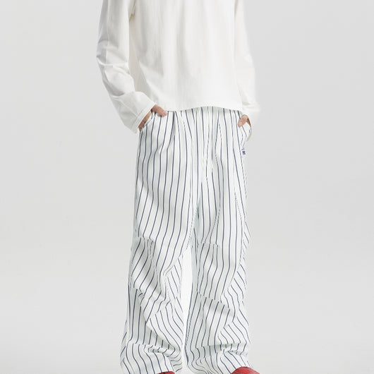 Pantalones Casuales Estilo Retro Americano a Rayas, Corte Recto y Pierna Ancha - Image 12