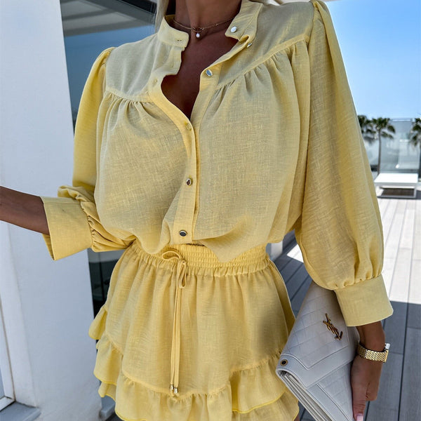 Conjunto Falda Blusa de Algodón y Lino - Estilo Casual Versátil