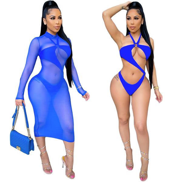 Traje de Baño Dos Piezas Elegante con Tul Transparente