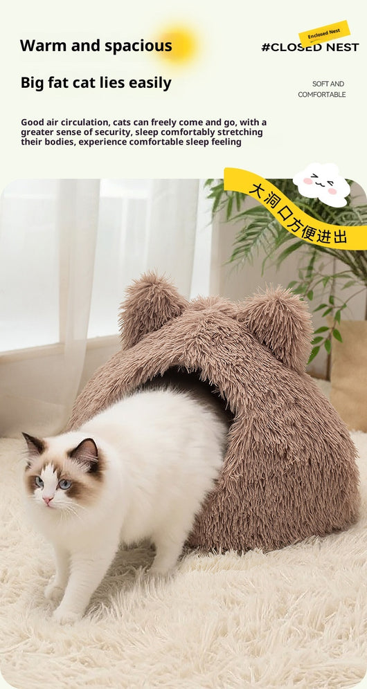 Cama Cálida Semiencerrada para Gatos con Peluche Suave - Image 18