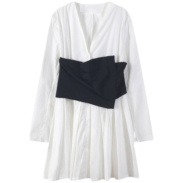 Camisa Blanca Francesa Cuello V Manga Larga Nicho