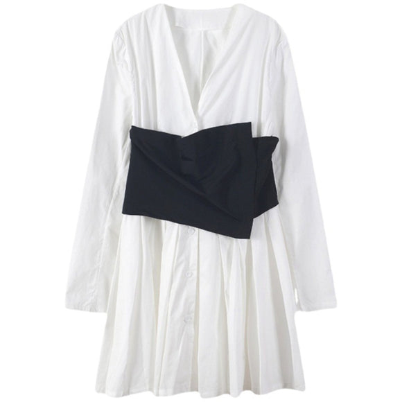 Camisa Blanca Francesa Cuello V Manga Larga Nicho