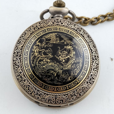 Reloj de Bolsillo Grande con Dragón y Fénix - Diseño Esmaltado para Prosperidad - Image 8