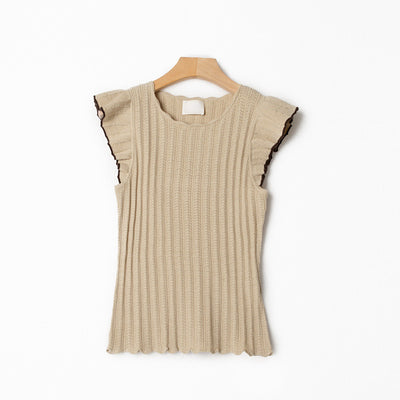 Blusa Jacquard Cuello Redondo con Volantes y Mangas Aleteo Ajustada - Image 12