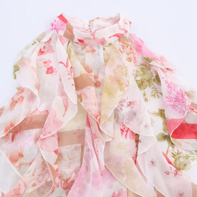 Blusa Floral Elegante con Capas Estilo Europeo Americano para Mujer - Image 2