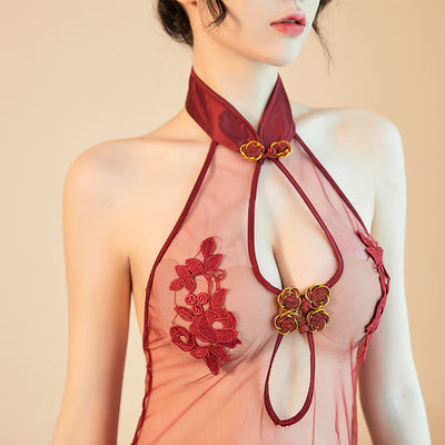 Conjunto Cheongsam Elegante con Tul Transparente y Encaje Delicado - Image 21