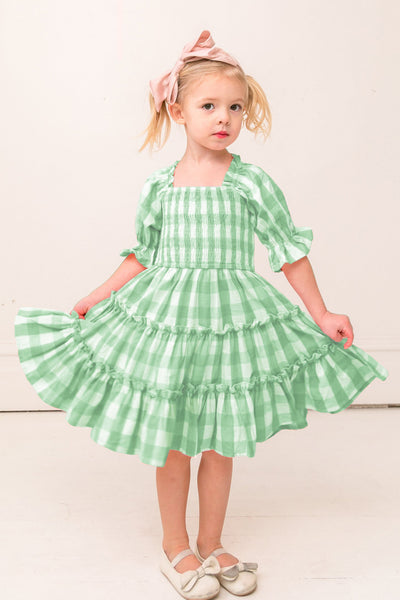 Vestido Princesa Niña Cuello Cuadrado Manga Corta con Volantes y Pliegues - Image 12
