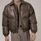Chaqueta Acolchada de Cuero PU con Cuello Alto y Relleno Extra
