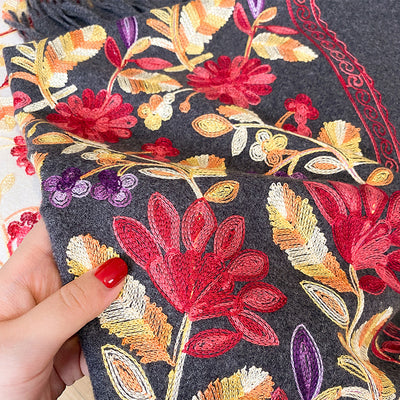 Chal de Cachemira Otoño Invierno con Bordado Floral Étnico Retro Artístico - Image 14