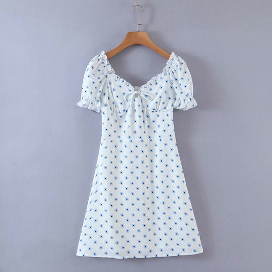 Vestido Playero Retro con Cuello Cuadrado y Mangas Abullonadas - Image 6