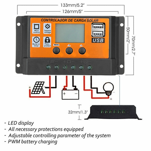 Controlador Solar LCD con Panel de Carga Naranja - Image 5