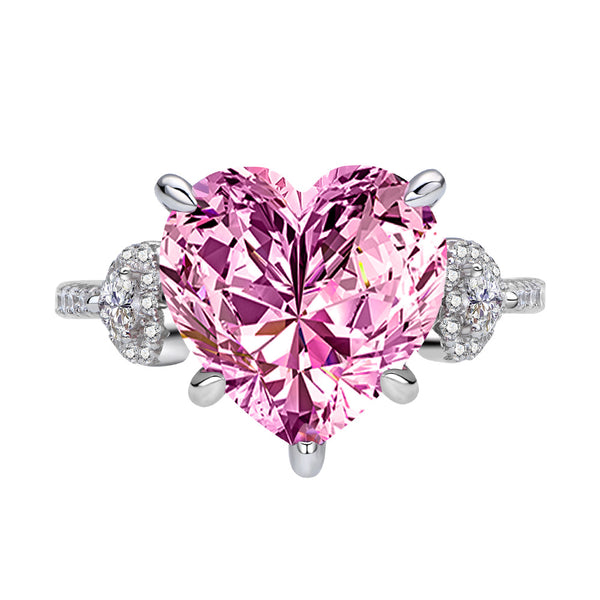 Anillo de Plata 925 con Corazón Incrustado de Diamantes 12mm