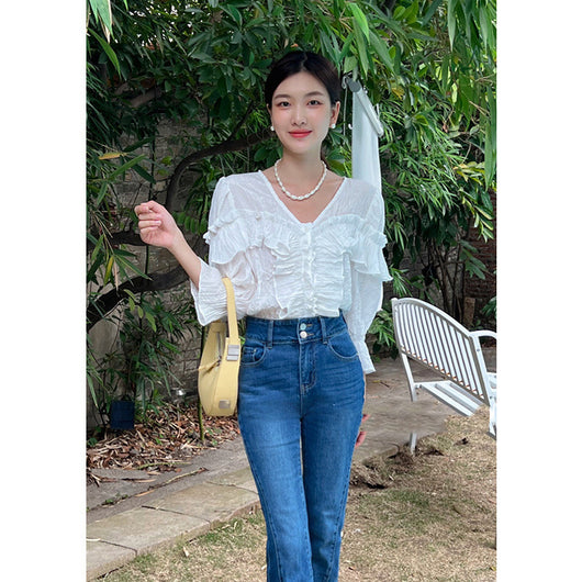 Blusa Crop Top con Volantes y Cuello en V - Image 8