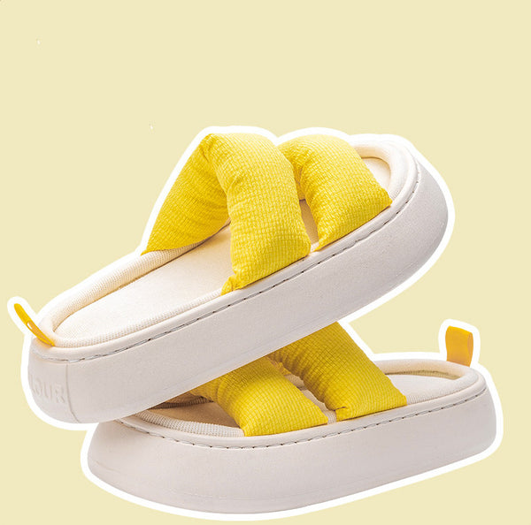 Pantuflas de Lino Cuatro Estaciones para Mujer - Suela Gruesa y Cómoda