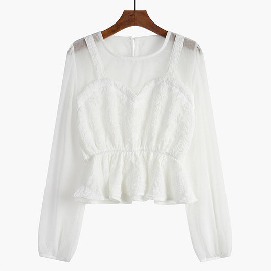Blusa Elegante con Mangas Linterna y Efecto Dos Piezas - Image 6