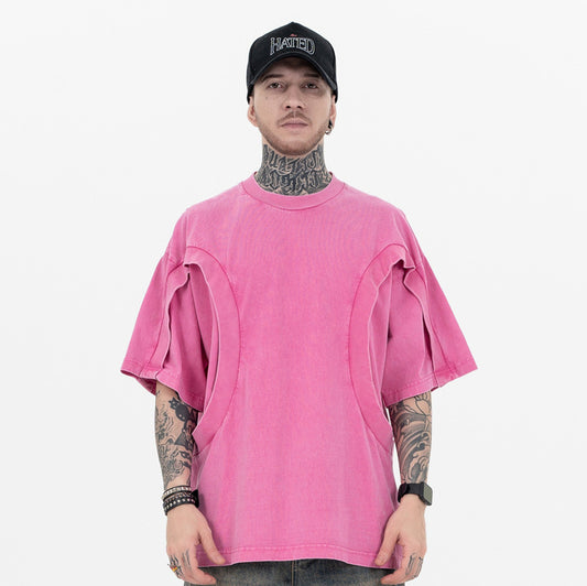 Camiseta Suelta de Cuello Redondo con Detalles de Deconstrucción - Diseño Europeo Minimalista