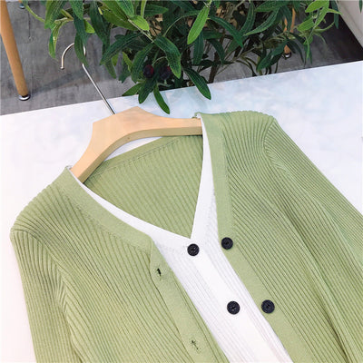 Cardigan Tejido Falsa Dos Piezas Mujer Cuello V Manga Larga - Image 66