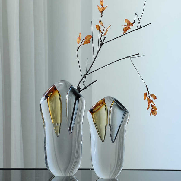 Jarrón de Cristal Nórdico Amarillo Lujo Moderno - Grosor Premium