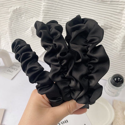 Diadema Plisada de Satén Premium Negro Ancho
