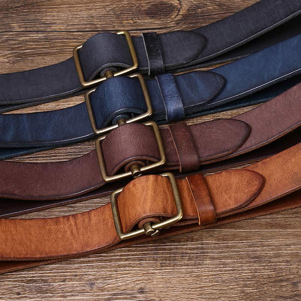 Cinturón de Cuero Genuino Estilo Retro con Hebilla Lisa - Versátil y Duradero