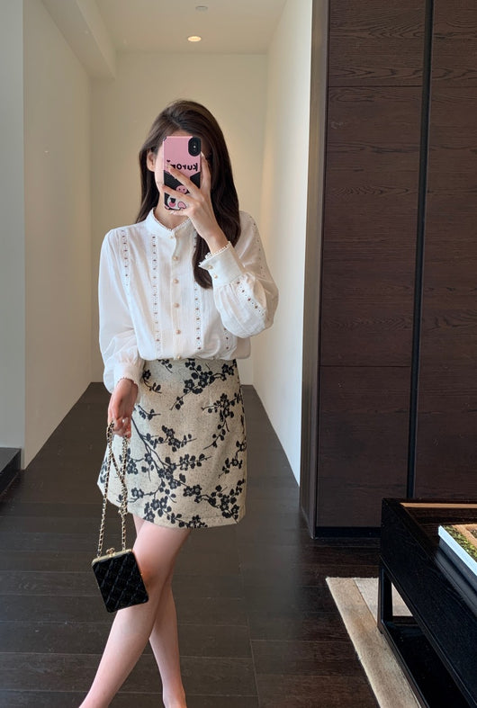 Blusa Blanca para Primavera y Verano con Mangas Tipo Linterna Francesa - Image 2