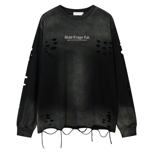 Camiseta Manga Larga Oversize con Bordado Vintage Desgastado - Image 2