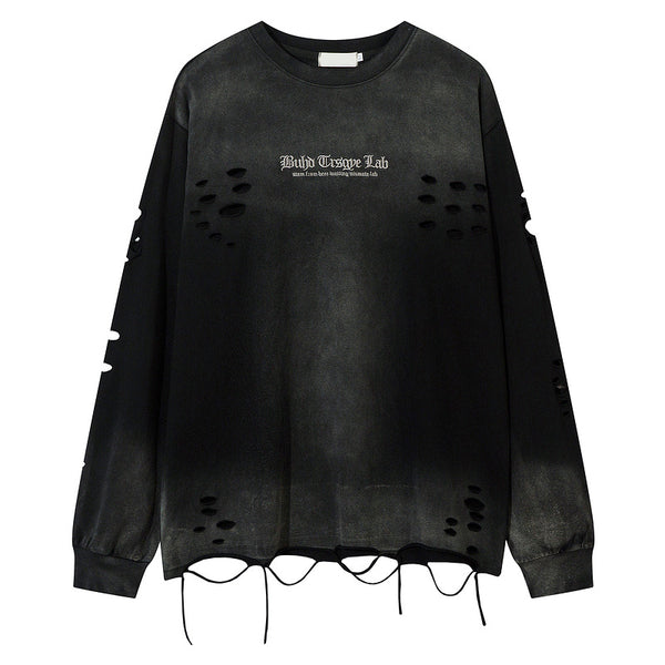 Camiseta Manga Larga Oversize con Bordado Vintage Desgastado