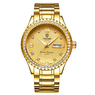 Relojes de Pareja Minimalistas Dorados con Diamantes - Cuarzo Elegante