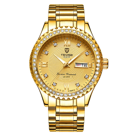 Relojes de Pareja Minimalistas Dorados con Diamantes - Cuarzo Elegante