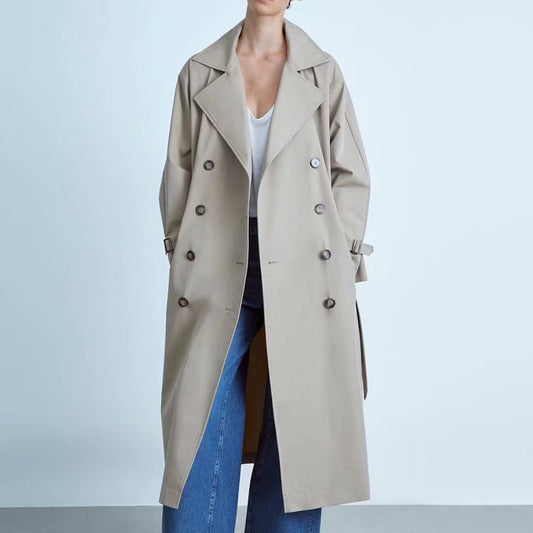 Abrigo Trench Vintage Cruzado para Mujer - Largo Sobre la Rodilla