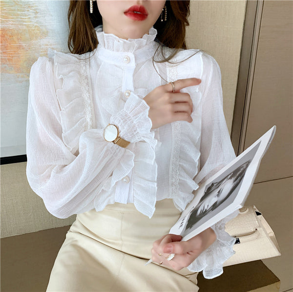 Blusa Francesa de Manga Larga para Primavera