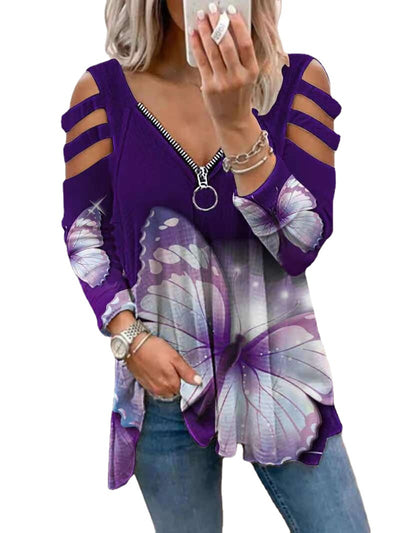 Blusa Suelta de Manga Larga con Cierre y Estampado para Mujer - Image 4
