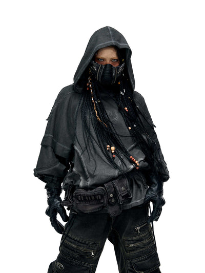 Sudadera con Capucha Desgastada de Estructura Dividida y Teñido Fracturado para Hombre - Image 5