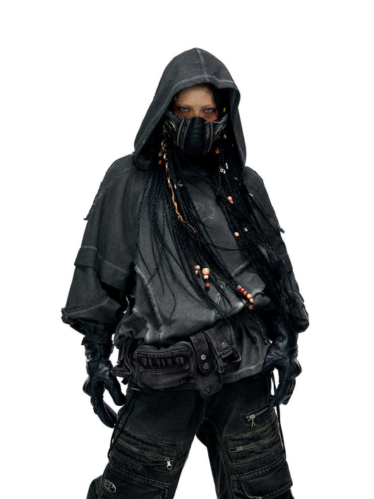 Sudadera con Capucha Desgastada de Estructura Dividida y Teñido Fracturado para Hombre - Image 5