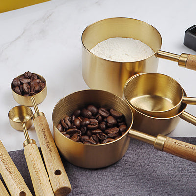 Set de 8 Cucharas y Tazas Medidoras de Acero Inoxidable con Mango de Madera - Image 13