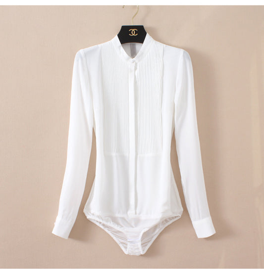 Blusa de Chifón con Cuello Mao y Pliegues Estructurados - Image 2