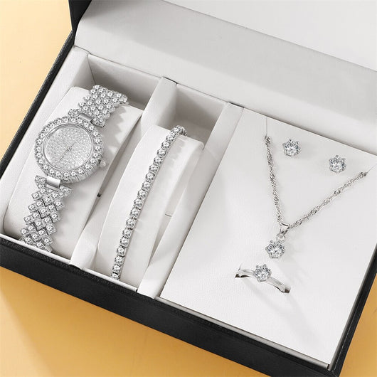Set de 5 Piezas de Joyería: Pulsera, Collar, Anillo y Reloj con Diamantes - Image 4
