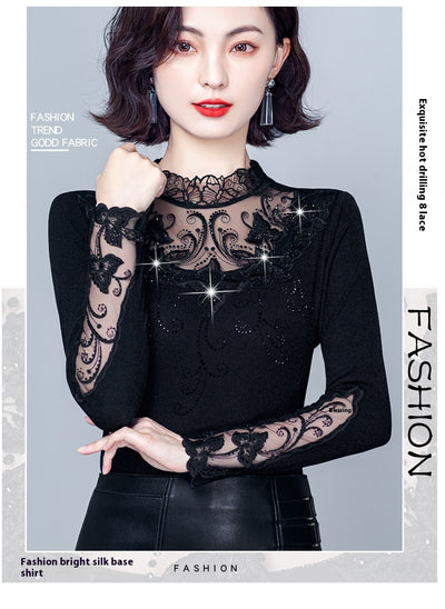 Blusa Cuello Alto con Encaje y Strass - Ajuste Slim para Otoño e Invierno - Image 20