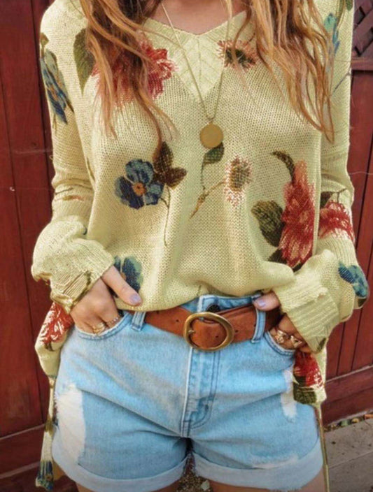 Blusa Suelta Estampada con Cuello en V y Mangas Largas - Image 2