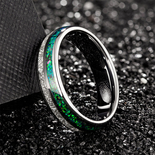 Anillo de Tungsteno con Incrustaciones de Plata y Estrellas