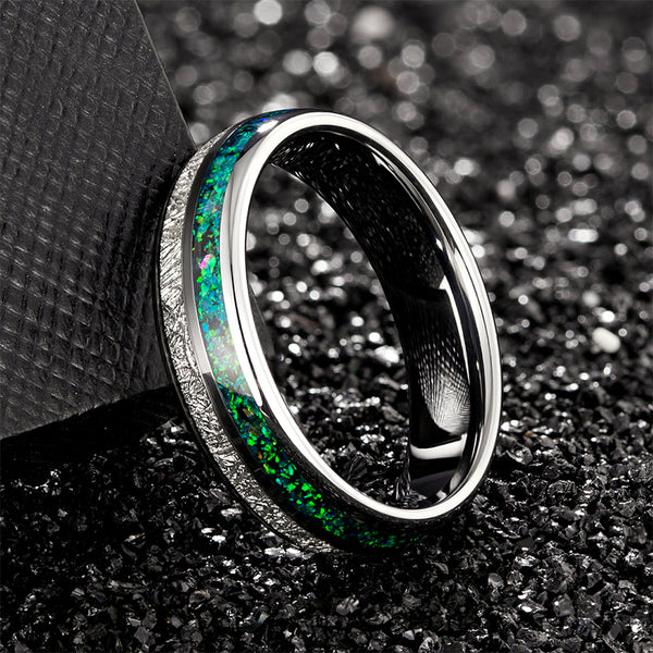 Anillo de Tungsteno con Incrustaciones de Plata y Estrellas