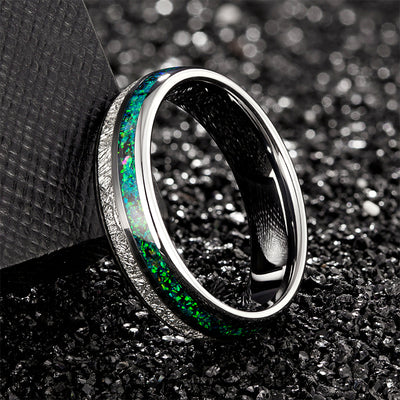 Anillo de Tungsteno con Incrustaciones de Plata y Estrellas