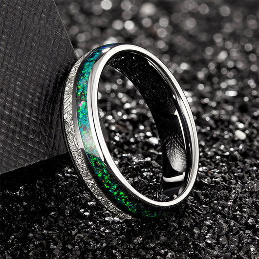Anillo de Tungsteno con Incrustaciones de Plata y Estrellas