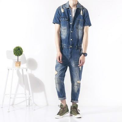 Overol Vaquero Retro para Hombre con Detalles Rotos y Lavado Vintage - Image 11