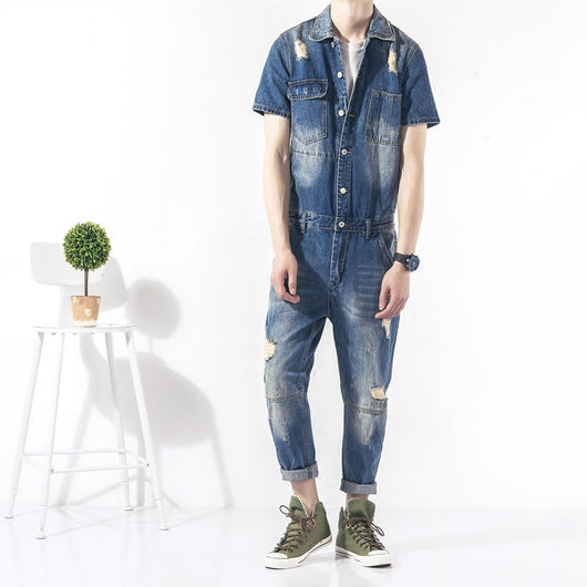 Overol Vaquero Retro para Hombre con Detalles Rotos y Lavado Vintage - Image 11