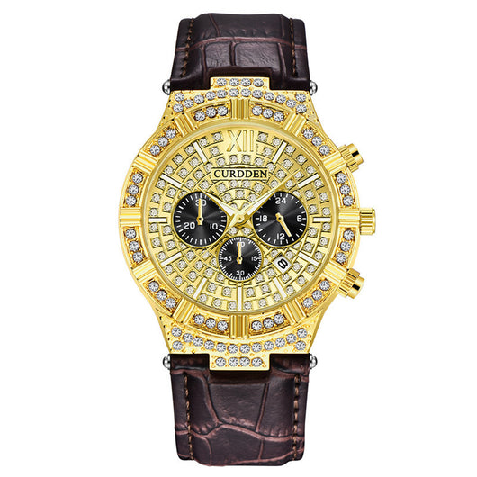 Reloj de Pulsera Hombre Elegante con Diamantes Incrustados y Tres Subdiales - Image 3