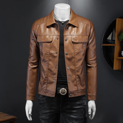 Chaqueta de Cuero PU para Motociclista con Solapa - Estilo Masculino